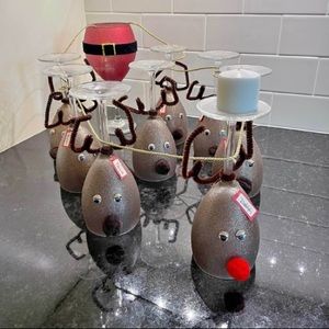 Santa & Reindeer wine glasses w/ candle Set